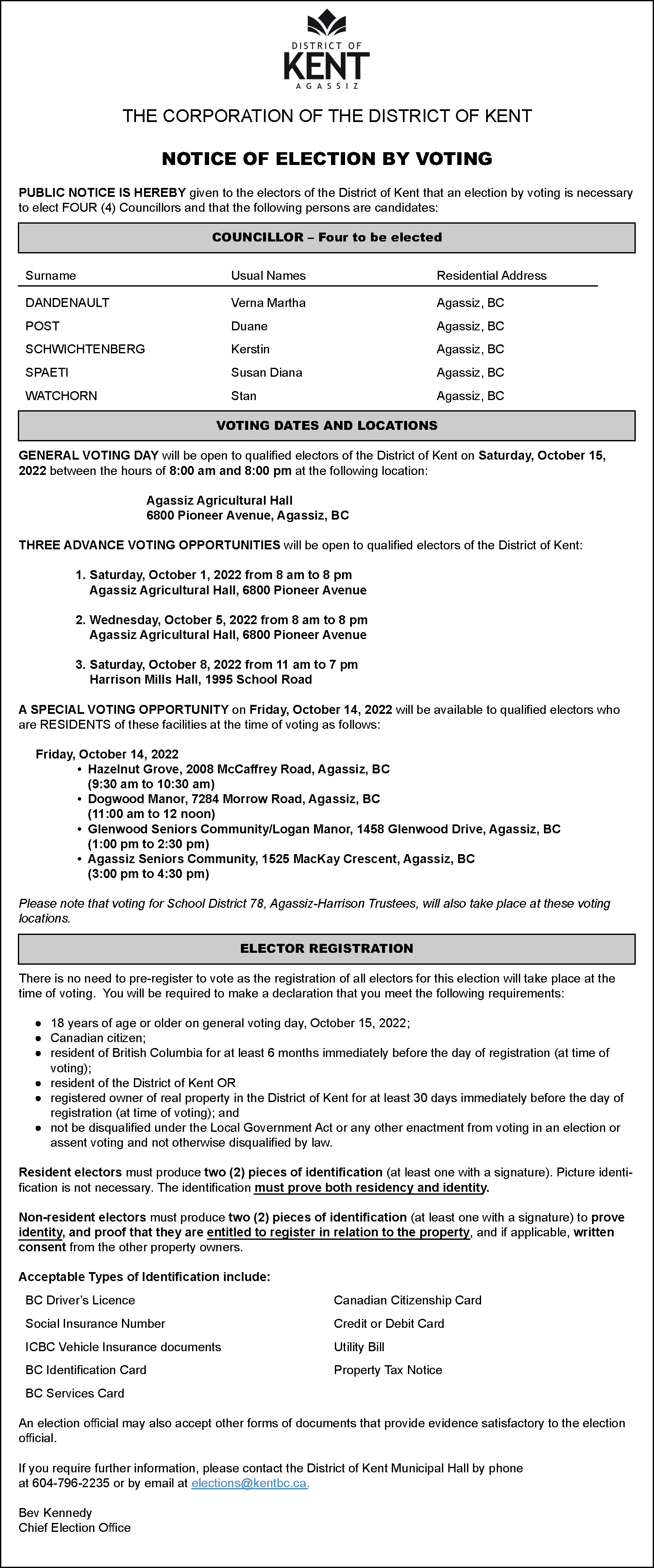 Notice of Election by Voting