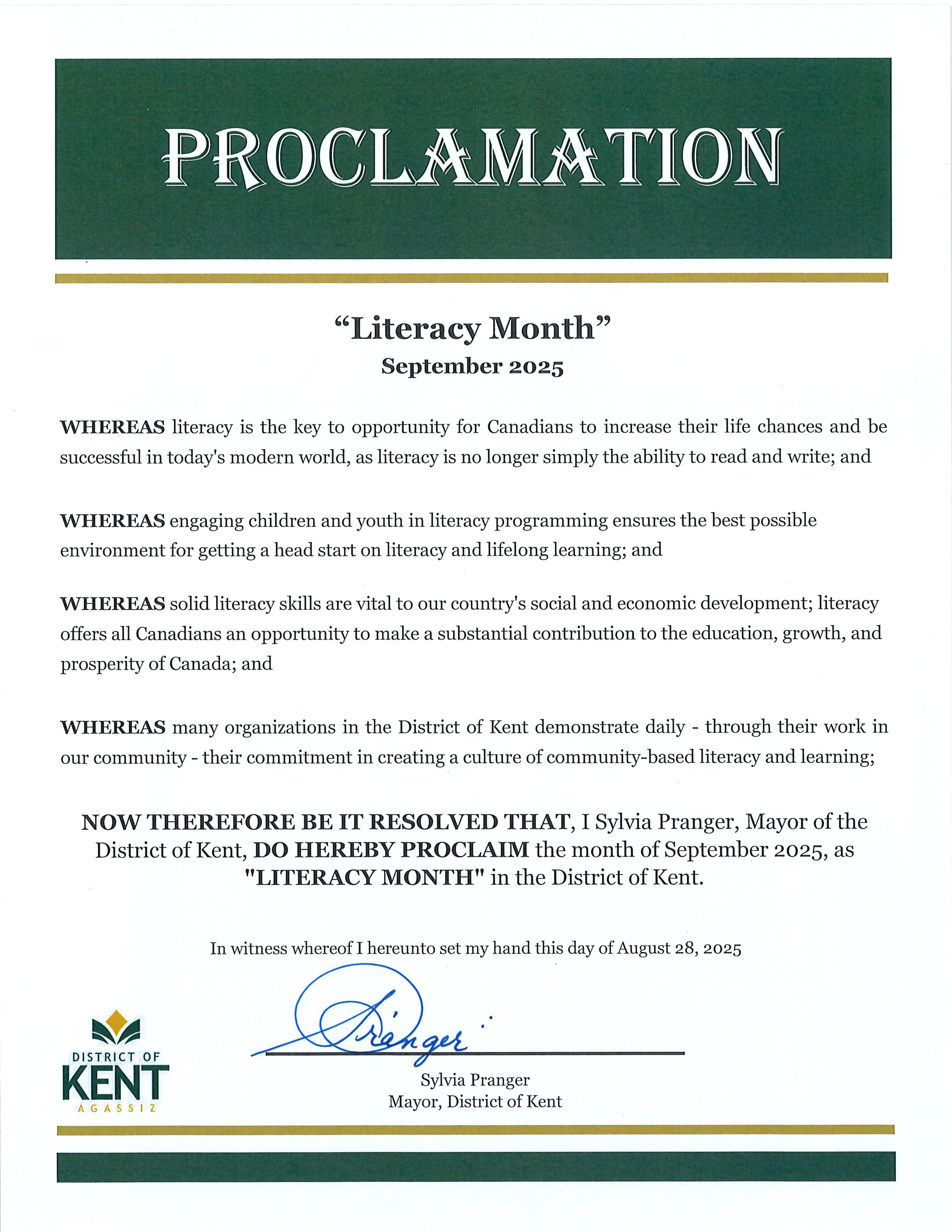 Literacy Awareness Month Proclamation