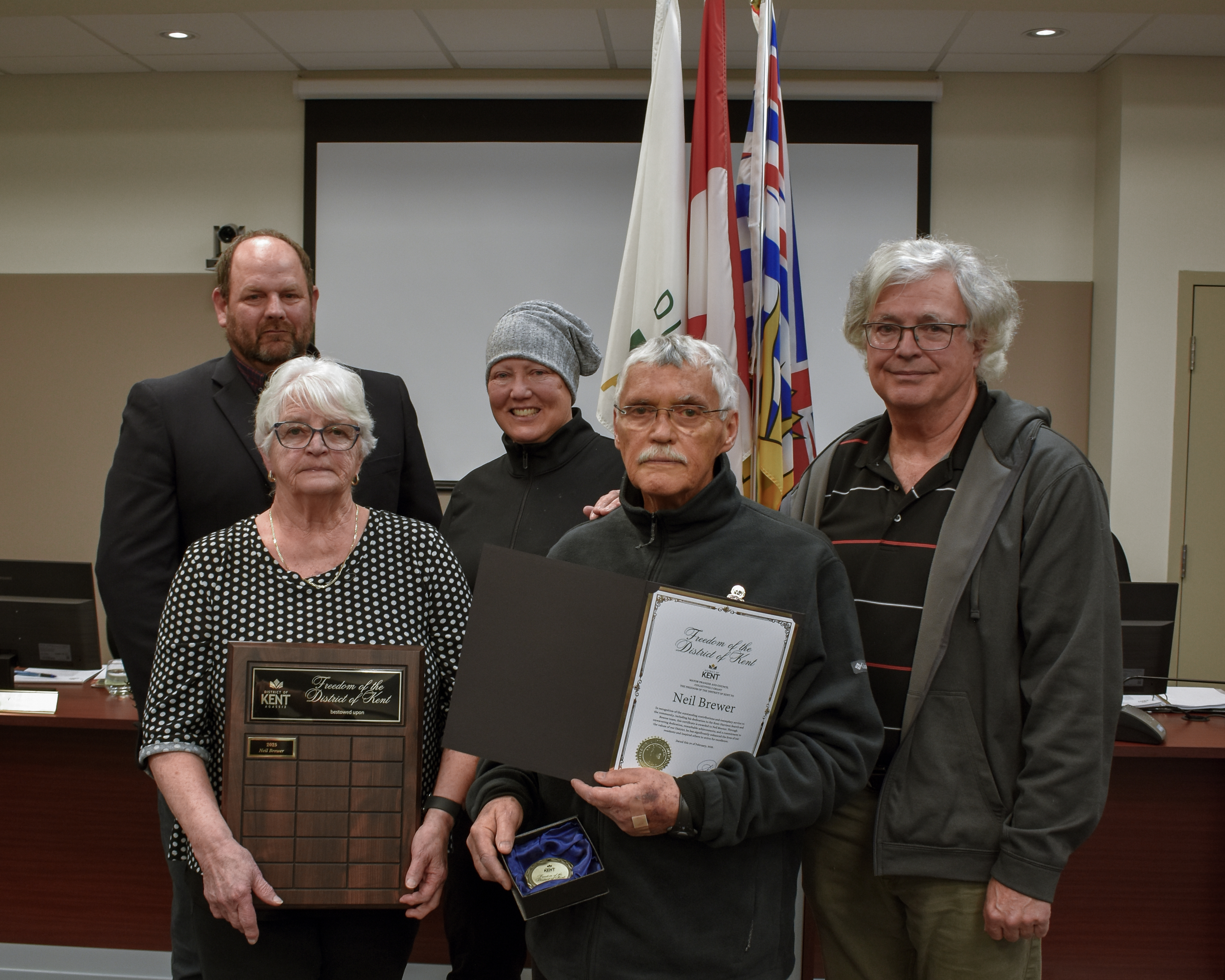 From left to right: Councillor Post, Mayor Pranger, Councillor Schwichtenberg, Neil Brewer, Councillor Watchorn
