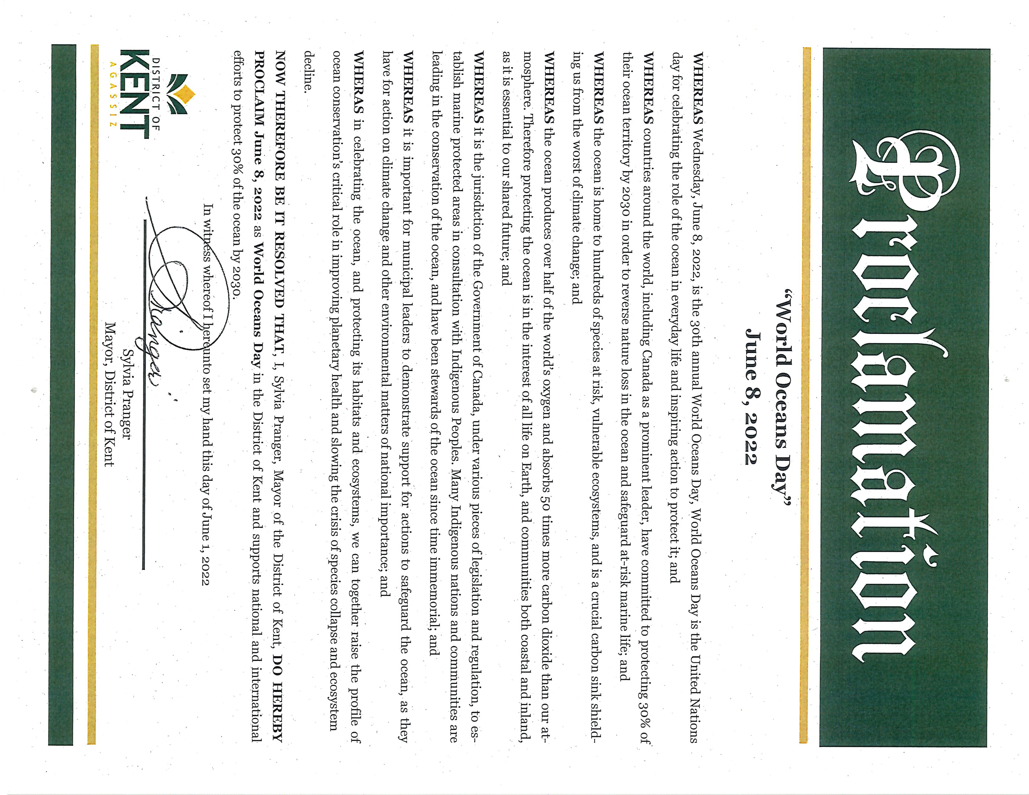 June 8 2022 World Oceans Day Proclamation