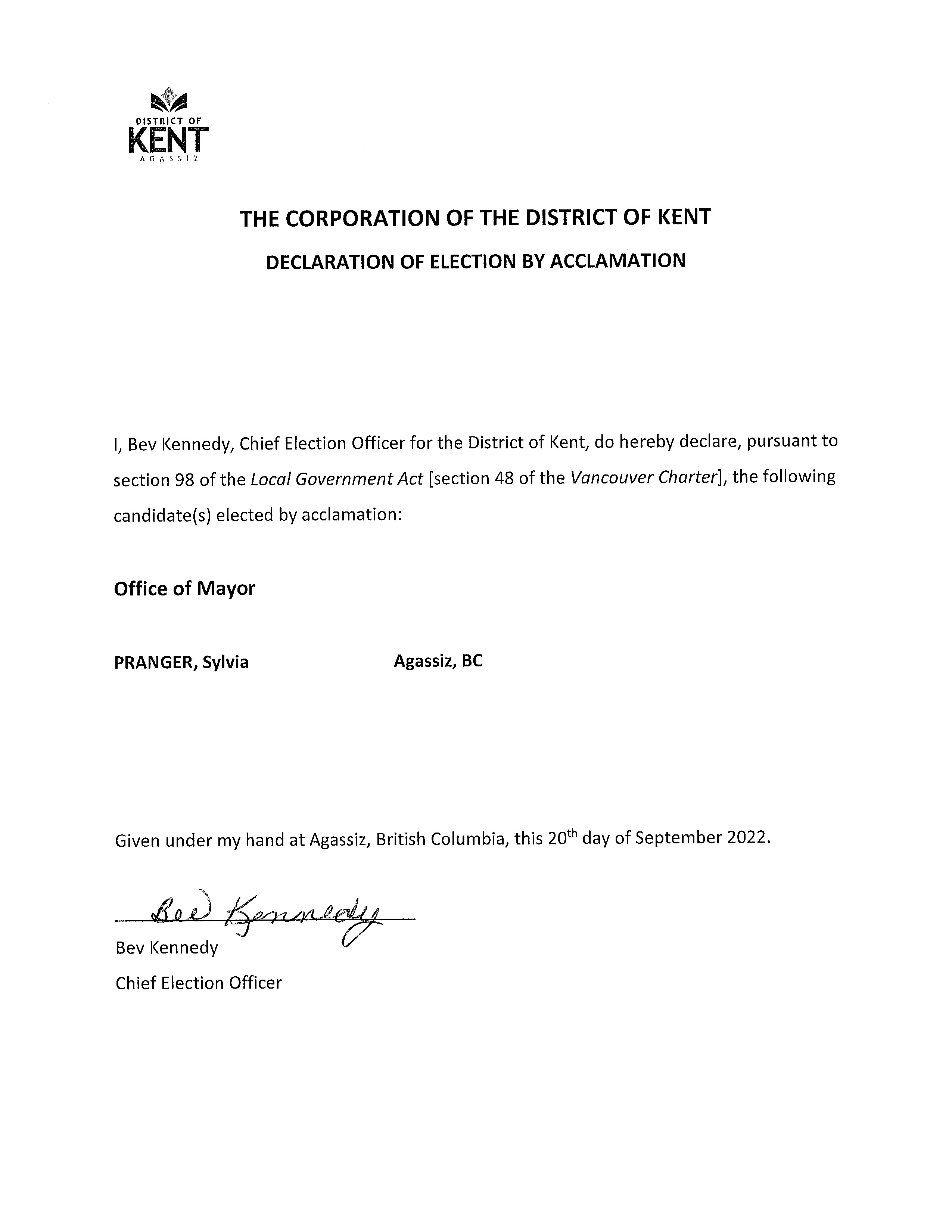 Declaration of Acclamation