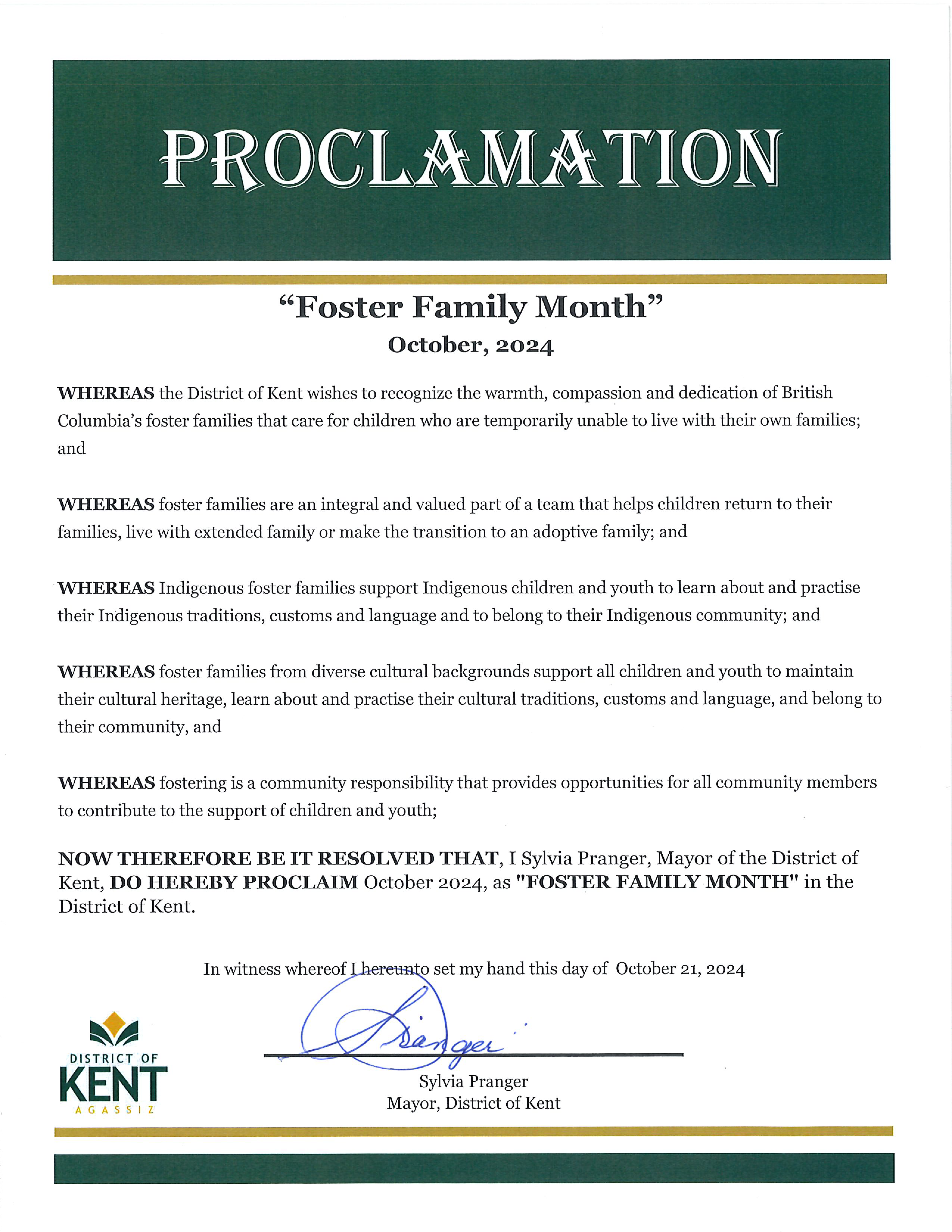 Foster Family Month Proclamation
