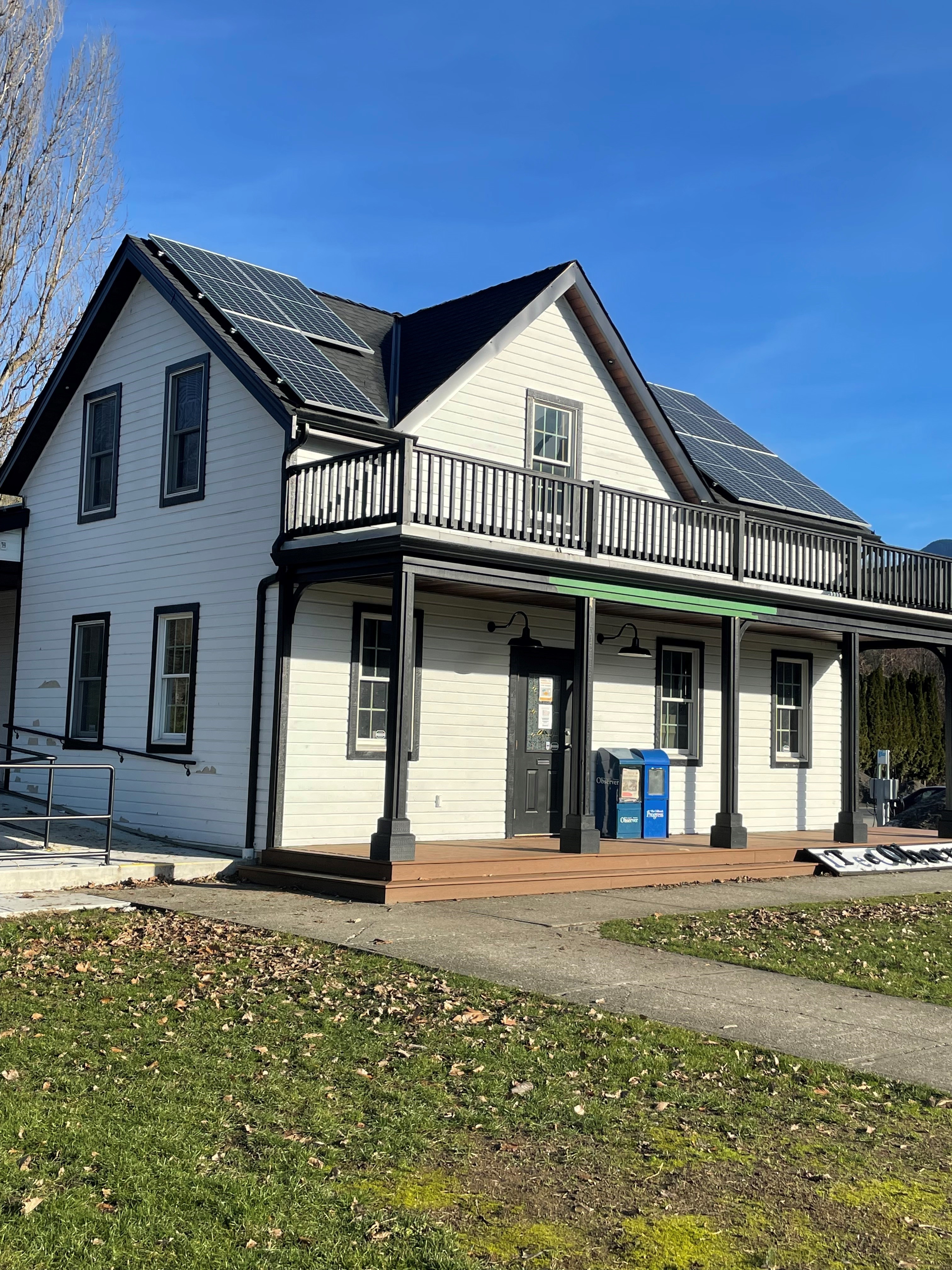 historical building with solar panels on roof