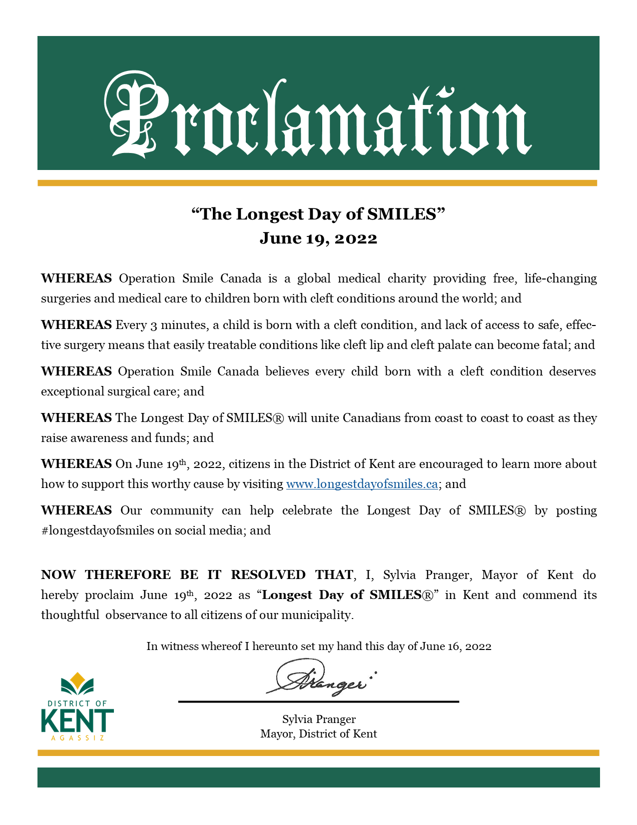 Longest Day of SMILES Proclamation
